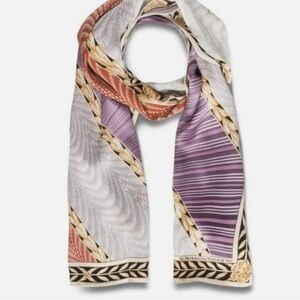 Metropolitan Museum of Art Guilloche Strips Silk Scarf Purple Orange 64" x 18"